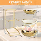 3 Tier Ceramic Fruit Bowl for Kitchen Counter with Metal Rack, Fruit Basket with Stand, Porcelain Bowls for Vegetable Bread Candy Snack Nuts Dessert Cake Tray (Gold 3 Layer)