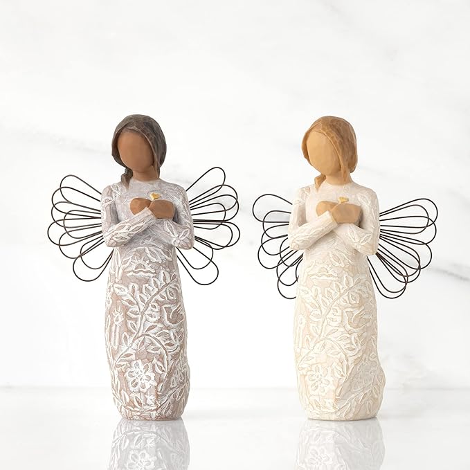 Willow Tree Remembrance (Darker Skin) Angel, Memories, Hold Each Safely in Your Heart, Carved with Symbols to Remind us of Loved Ones, Gift of Support and Sympathy, Sculpted Hand-Painted Figure