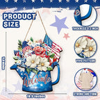 Wooden 4th of July Decorations Patriotic Wreath Independence Day Decorations Front Door with Star Sign Welcome Memorial Day Hanging for Home Wall Decor Outdoor Indoor Red White and Blue Wreath 3