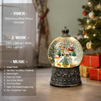 Snow Globe Christmas Decorations for Home Auto Snowfall Glitter Music Collection Santa Reindeer Train Snowy Village Scene with 6H Timer USB/Battery Powered 105mm Globe