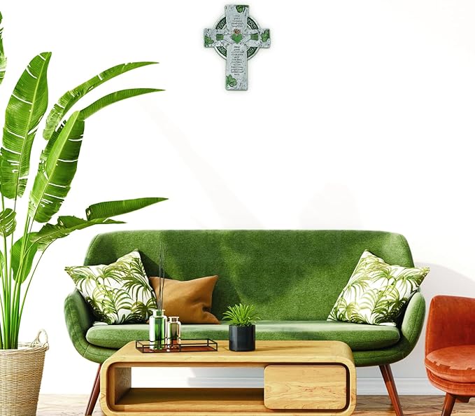 TALPGOD Celtic Cross Irish Blessing Wall Decor, Irish Wall Art for Home, Ireland Gifts, Catholic Cross, Green, 9.45 Inch x 7.48 Inch