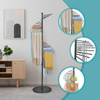 Metal Scarf Rack, Freestanding Spiral Scarf Holder Commercial Hijab Organizer Belt Pants Hanger with 30 Rods for Clothing Store Home, Space Saving Shelves (Color: Black, Size: 17''x67'')