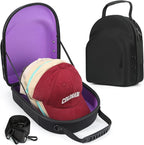 Hard baseball hat case, Hat Carrier Travel Case with Adjustable Shoulder Strap, Hat cap case for 6 Baseball Caps - Perfect for Traveling & At-Home Storage (Black with Purple)