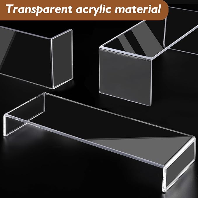 Aminigram Large Acrylic Display Risers, 2 Set - 10 Pack Collectibles Display Shelf, Acrylic Risers Display Stands for Show Figures, Cupcake, Perfume, Jewelry, Toys(12.4”L~12”L~11.6”L~11.2”L~10.8”L)