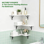 NATURE'S SOURCE Corner Floating Shelves Set of 3, Corner Shelves Wall Mounted, for Bedroom Kitchen Living Room Bathroom Office- Gothic Style (White, Set of 3)