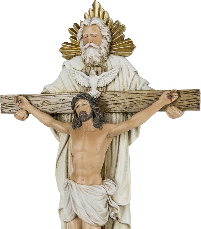 Grace4Joy Holy Trinity Wall Cross, 12.5 Inches Holy Trinity Crucifix Catholic Home Decor, Hand Painted Holy Spirit Jesus Cross for Wall Religious Housewarming Gifts