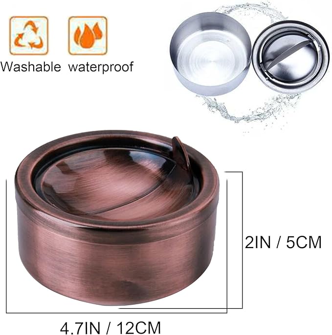 2 Sets Outdoor Ashtray with Lid, hanlongyu Flip Top Stainless Steel Ash Tray, Metal Windproof Cigarette Ashtrays for Indoor or Outdoor Use, Desktop Smoking Ashtray Office Patio Home Decor