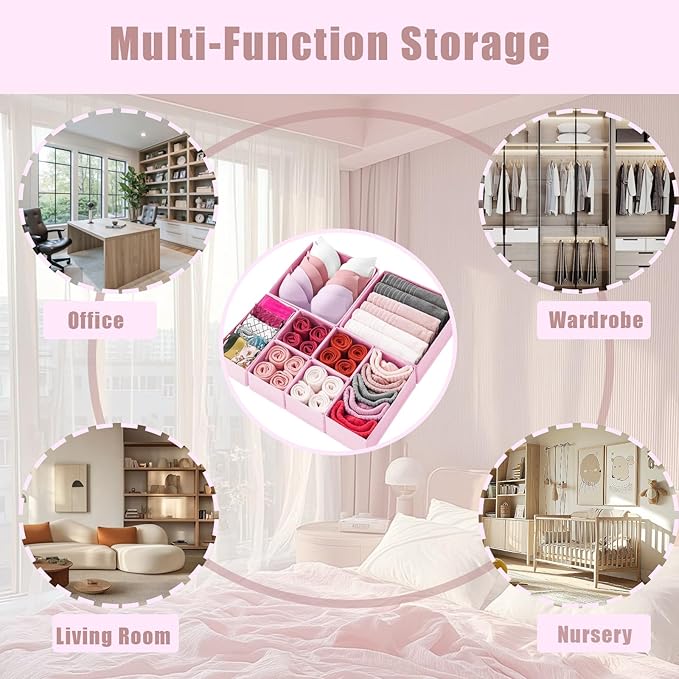 Drawer Organizer Clothes 12 Pack Clothes Organizer Dresser Drawer Organizers for Socks Underwears Bras Foldable Closet Organizers and Storage Fabric Storage Dividers for Nursery Bedroom, Pink