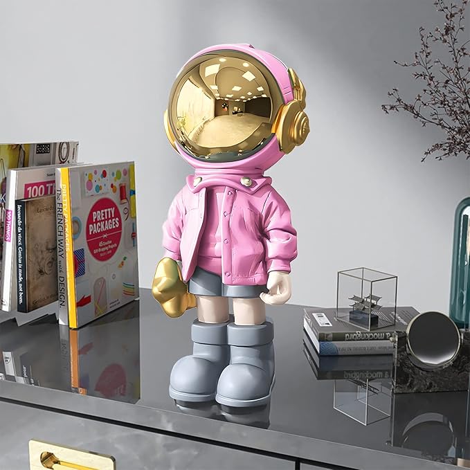 EZ4ENCE Astronaut Statues Spaceman Sculpture Modern Arts Gifts Pink Figurine Ornament Room Decor for Men,Home and Crafts Desktop Accessories Tabletop Decoration, Living Room, Office, Bookshelf…