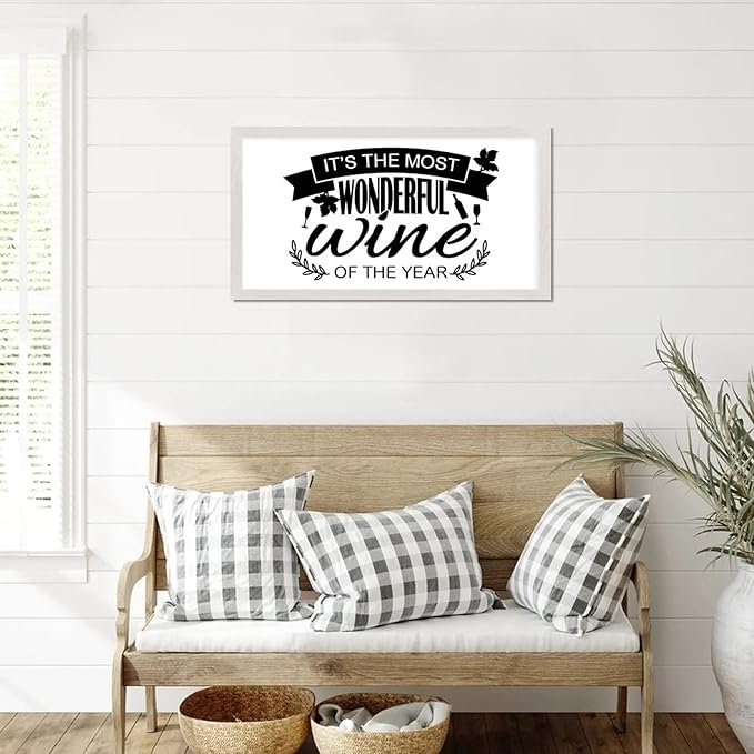 Family Quote 12x22in Wood Sign with Inspirational Quotes Its the Most Wonderful Wine of the Year White Frame Wooden Plaque Housewarming Gift for Cottage Front Door Farmhouse Porch Wall Decor