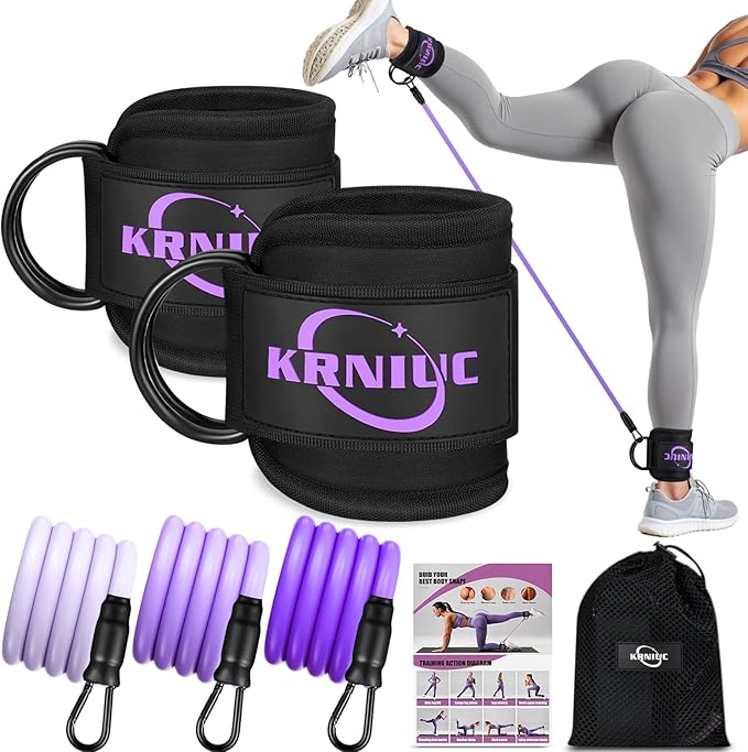 Ankle Resistance Bands with Cuffs, Resistance Bands for Working Out, Home Gym Workout Equipment for Women, Pilates Exercise, Hip, Leg, Glute Ankle Weights Training- Exercise Guides Included