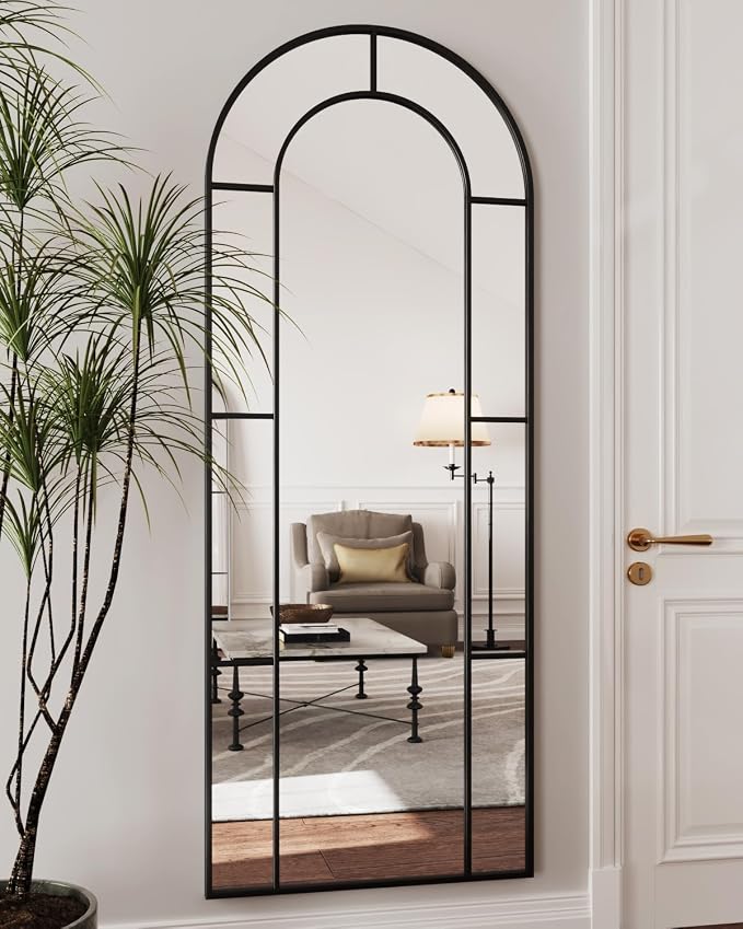 Antok 71" x 28" Full Length Mirror, Floor Mirror Arched Window Decorative Mirror, Metal Framed Decor Farmhouse Floor Mirrors Art Pane Mirrors Wall Decor for Bedroom, Living Room, Entryway Bronwn