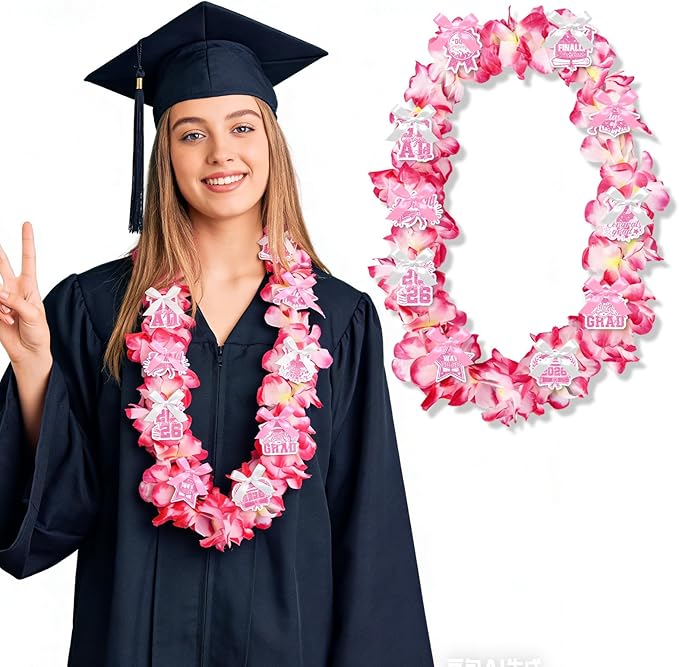 Leis for Graduation 2026, Artificial Flower Wreath with Cards Graduation Lays Gifts, Congrats Grad for High School