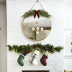 60cm Artificial Christmas Norfolk Pine Cedar Swags with Velvet Bow Greenery Decoration for Mantel Window Mirror Picture Frame Mailbox Holiday Indoor Outdoor Home Decor (Red Berry, 60cm/23.6'')