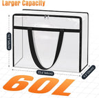 Clear Under Bed Storage Containers - 6 Pack Large Capacity Clothes Storage Bags with Lid & Sturdy Handles, Foldable Moving Bags, Clothing Organizer Totes for Bedding, Comforter, Sheet（60 L）