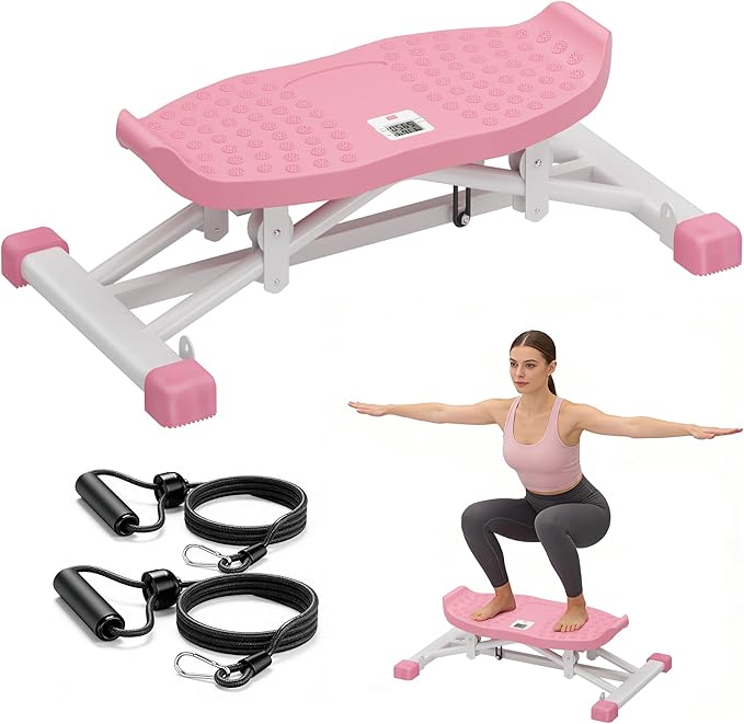 DlandHome Balance Board, Rock Stepper with 2 Resistance Bands & Lcd Monitor, Simulate Ski Machine for Exercise at Home, Ski Balance Trainer for Full Body, 265lbs Weight Capacity