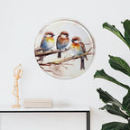 Wall Picture, with Birds Resting on Tree Branch Printed Circular Iron Hanging Picture,Wall Art Decor,Home for Bedroom Living Room Bathroom Decor,Iron Painting 11.8X11.8 in