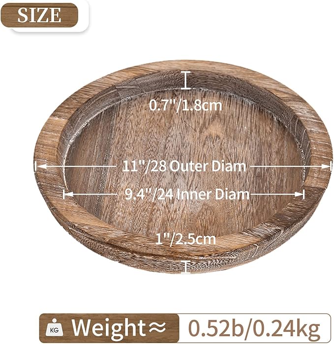 Hanobe Rustic Wooden Serving Tray: Set of 2 Round Wood Butler Decorative Tray Vintage Centerpiece Candle Holder Trays Farmhouse Ottoman Tray for Kitchen Countertop Home Decor for Coffee Table