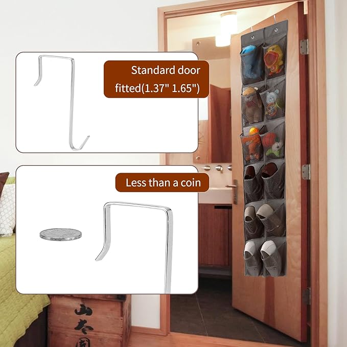 12 Large Pockets Over The Door Hanging Shoe Organizer, LIGHT BROWN COLOR