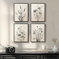 Framed Boho Vintage Botanical Wall Art, 4 Piece Black and White Floral Canvas Prints for Modern Farmhouse Bathroom, Natural Rustic Flower Artwork for Bedroom Kitchen Hallway Wall Decor, 11x14