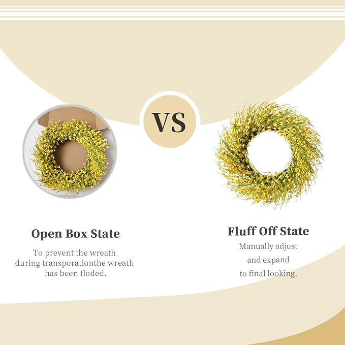26 Inch Spring Wreaths for Front Door, Large Artificial Forsythia Flowers Wreath, Spring Summer Floral Wreath All Season for Home, Wall, Window, Porch, Wedding, Farmhouse Decor (Yellow)