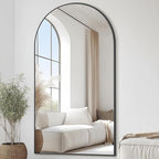 Prywot Full Length Mirror, Oversized 78"x38" Arched-Top Floor Mirrors, Modern Full Body Mirrors with Stand, Wall Mirror with Aluminum Alloy Frame for Bedroom,Living Room, Black
