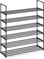 SONGMICS Shoe Rack, 6-Tier Shoe Organizer, Metal Storage Shelf, Upright or Upside Down, for 24-30 Pairs, Stackable, for Entryway, 11.8 x 36.2 x 42.7 Inches, Black ULSA306BH01