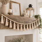 Janinka Tassel Garland Boho Classroom Decor Macrame Wooden Bead Garlands Wood Beads Banner with Tassels Boho Wall Hanging Banner for Classroom Bedroom Nursery Home Decoration(Classic Color)