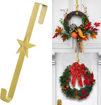 15 inches Christmas Decorative Wreath Hangers for Front Door;Over the Door Hooks (Gold, Five-Pointed Star)