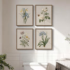 Framed Botanical Wall Art for Bathroom, 4 Piece Vintage Floral Canvas Painting Prints Artwork Farmhouse Wall Decor, Rustic Flower Butterfly Pictures for Bedroom Kitchen Hallway Home Decor, 8x10 Inch