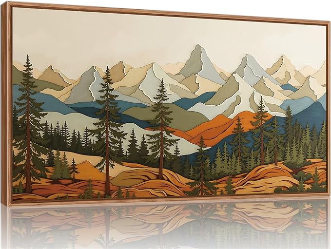 SIGNINART Vintage Mountains Framed Canvas Wall Art, Wooden Forest Wall Decor, Green Wood Pine Trees Wilderness Artwork, Natural Ridge Landscape Art Paintings for Living Room Bedroom Office 20"x40"