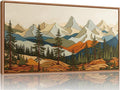 SIGNINART Vintage Mountains Framed Canvas Wall Art, Wooden Forest Wall Decor, Green Wood Pine Trees Wilderness Artwork, Natural Ridge Landscape Art Paintings for Living Room Bedroom Office 20"x40"