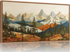 SIGNINART Vintage Mountains Framed Canvas Wall Art, Wooden Forest Wall Decor, Green Wood Pine Trees Wilderness Artwork, Natural Ridge Landscape Art Paintings for Living Room Bedroom Office 20"x40"