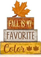 Lineshading 4 Pcs Fall Decoration for Home Wooden Maple Leaf Thanksgiving Tiered Tray Decor Thanksgiving Table Centerpiece Rustic Decorative Maple Leaf Block Signs Farmhouse Autumn Decor for Kitchen