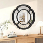 Black Wall Mounted Mirror, Irregular Circle Hanging Mirror Wooden Wavy Framed Round Decorative Mirrors for Hallway Entryway Vanity Decor 20 Inch Mirrors