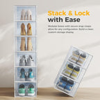 NEWBULIG 12 Pack Clear Shoe Storage Boxes, Shoe Organizer for Closet with Lid, Plastic Stackable Breathable Shoe Cabinet with Lid for Sneakers, Heels & Boots, White