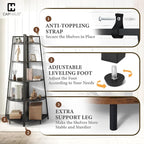 CAPHAUS Tall Corner Shelf Stand, 5-Tier Display Shelves, Ladder Corner Wood Storage Plant Bookshelf with Metal Frame, Versatile Shelving Unit Bookcase for Home Office Space, Black