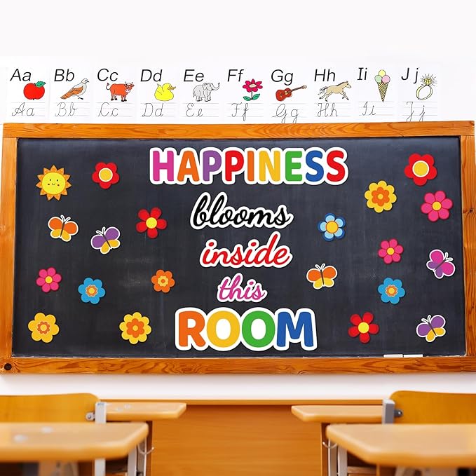 Classroom Bulletin Board Decoration Set Welcome Banner Wall Door Decor Colorful Classroom Decorations for Kindergarten Preschool Elementary and Middle School(Happiness Blooms Inside This Room)