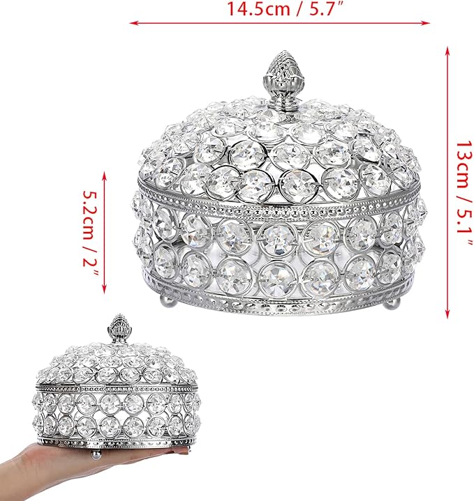 Hipiwe Crystal Mirrored Jewelry Box Trinket Organizer Box Luxury Decorative Ring Box Earrings Storage Holder Keepsake Box Birthday Christmas Gift for Women, X-Large