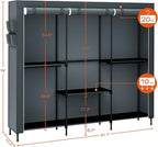 Clothes Rack, Portable Closet, 81.5 Inch Large Capacity Wardrobe Closet, Clothes Storage Organizer with Shelves and 5 Hanging Rods, Easy to Assembly, Grey PCT136G01