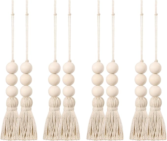 BESPORTBLE 8pcs Wood Bead Garland Ornaments Farmhouse Beads with Tassel Ornaments Hanging Decoration for Closet Handle Door Handle