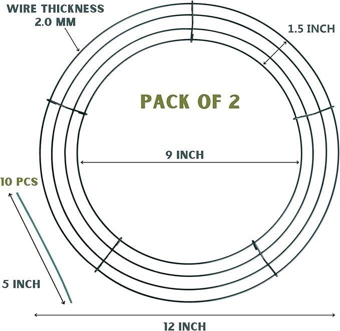 Pack of 2 12 Inch Wire Wreath Frame – Heavy-Duty Round Metal Wreath Form for DIY Crafts, Floral Arrangements, Christmas Wreaths, Holiday Decorations, and Wedding Home Décor Projects