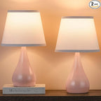 17.3'' Modern Dimmable Touch Lamps for Nightstand 2pcs, Table Lamps for Living Room, Reading Cute Lamp for Office, Bedside Lamps with Iron Base, Small Lamp for Bedroom, Pink Lamp, Bulb Included