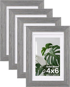 Egofine 4x6 Picture Frames Set of 4, Made of Solid Wood Covered by Plexiglass 3x4.5 and 3.5x5 with Mat or 4x6 without Mat, for Table Top Display and Wall Mounting Photo Frame, Light Grey