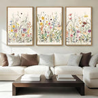 BINCUE Wildflower Wall Art Large Floral Wall Painting Neutral Print Pictures Framed Flower Wall Decor Wildflower Artwork Flowers Pictures Floral Art Prints for Living Room Bedroom Bathroom Farmhouse 24x36 Inches Set of 3 Gift