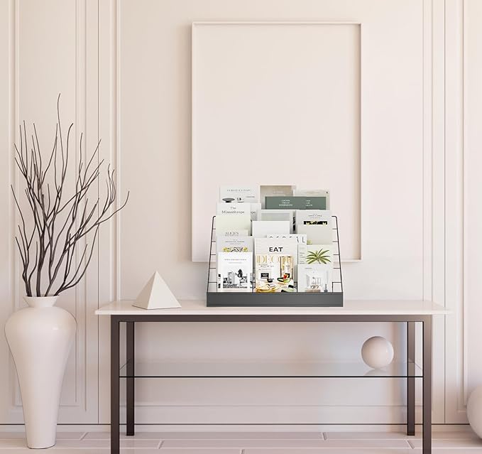 6-Tier 30" Wide Metal Magazine Holders,Wire Countertop Rack with Sign Channel,Retail Book Brochure Magazine Display Stand Literature Greeting CD Card Rack for Book Signing,Vendor Booth