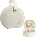 COLLECTIVE HOME - Travel Jewelry Case, Elegant Half-Moon Design with Gold Monogram, Detachable Handle, Personalized Accessory Organizer, Gift for Fashion-Forward Women and Teens (u)
