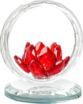 LONGWIN Crystal Lotus Flower Basket Figurine Collectible Glass Flowers Art Decor Reflection Feng Shui Decorative Ornaments for Living Room Bedroom Office Red