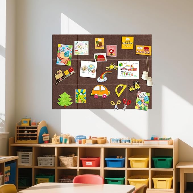 TSJOFFICE Large Cork Board for Wall - 48" x 36" Bulletin Board with 50 Pushpins for Office Decor, Pin Board 12 Pack Felt Wall Tiles with Safe Removable Adhesive Tabs, Corkboard for Home Office - Red