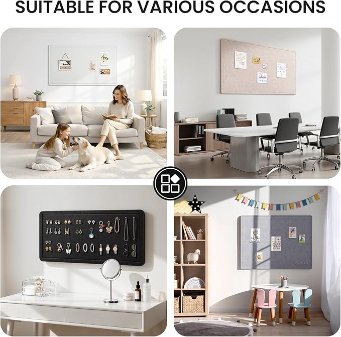 Large Bulletin Board, 60 X 35 Inches Felt Cork Board with 40 Pushpins, Foldable Felt Notice Pin Board Photo Display Board with Self-Adhesive Tape for Office Home School (Oatmeal, 60x35 inch)